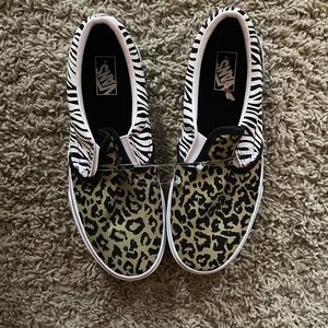 BRAND NEW! Animal print slip on vans